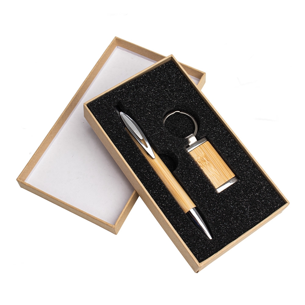 KC-01000 Kit Caneta e Chaveiro Bambu com Personalização